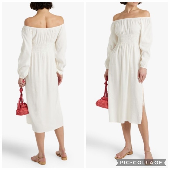 Onia Dresses & Skirts - ONIA Air-Off The Shoulder Peasant Whimsical Boho Linen Midi Dress Size XL US 10